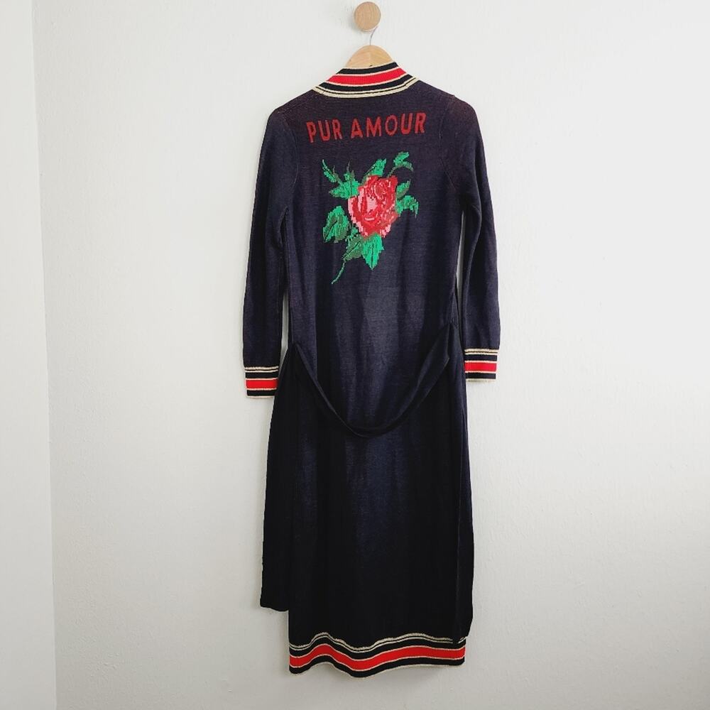 L'Agence Cleo Pur Amour Rose Intarsia Knit Belted Maxi Duster Cardigan XS NWT - Picture 9 of 12